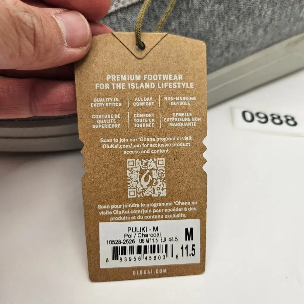 OLUKAI MEN'S 11.5 PULIKI 10528 POI CHARCOAL MSRP $140 NWOB